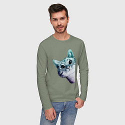 Лонгслив хлопковый мужской Любопытный кот, цвет: авокадо — фото 2