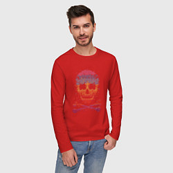 Лонгслив хлопковый мужской Пиксельный череп, цвет: красный — фото 2