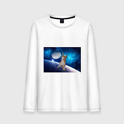 Лонгслив хлопковый мужской Кисулькин в космосе, цвет: белый