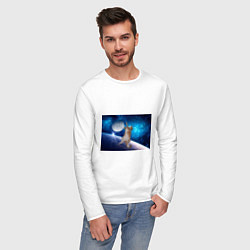 Лонгслив хлопковый мужской Кисулькин в космосе, цвет: белый — фото 2