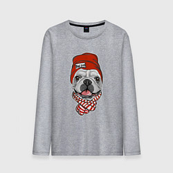 Лонгслив хлопковый мужской ФРАНЦУЗСКИЙ БУЛЬДОГ В ШАПКЕ, цвет: меланж