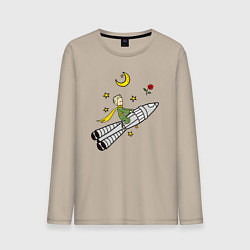Лонгслив хлопковый мужской Маленький принц на ракете, цвет: миндальный