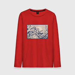 Лонгслив хлопковый мужской Японская лягушка Укиё-э, цвет: красный