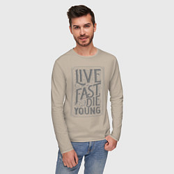 Лонгслив хлопковый мужской Live fast, die young, цвет: миндальный — фото 2