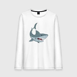 Лонгслив хлопковый мужской Агрессивная акула, цвет: белый