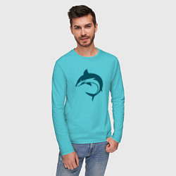 Лонгслив хлопковый мужской Акула цвета бирюзовый — фото 2