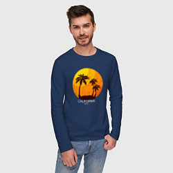 Лонгслив хлопковый мужской Лето, пальмы, Калифорния, цвет: тёмно-синий — фото 2