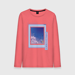 Лонгслив хлопковый мужской Vaporwave Аниме Пейзаж, цвет: коралловый