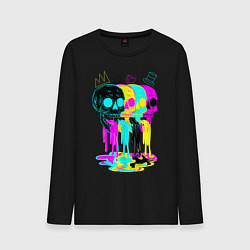 Лонгслив хлопковый мужской 4 ЧЕРЕПА SKULLS NEON, цвет: черный