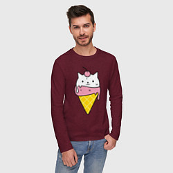 Лонгслив хлопковый мужской Ice Cream Cat, цвет: меланж-бордовый — фото 2