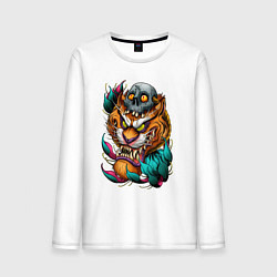 Лонгслив хлопковый мужской Тигр, цвет: белый