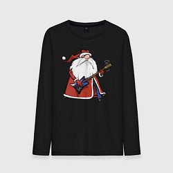 Лонгслив хлопковый мужской Дед Мороз гитарист, цвет: черный