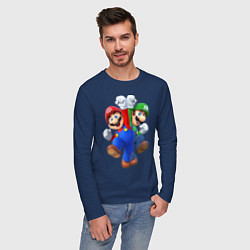 Лонгслив хлопковый мужской Mario Bros, цвет: тёмно-синий — фото 2
