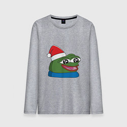 Лонгслив хлопковый мужской Pepe, pepe happy, Пепе хеппи, pepe happy new year, цвет: меланж