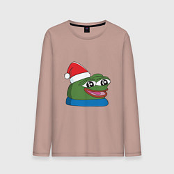 Лонгслив хлопковый мужской Pepe, pepe happy, Пепе хеппи, pepe happy new year, цвет: пыльно-розовый