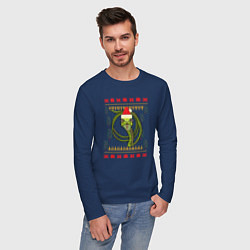 Лонгслив хлопковый мужской Рождественский свитер Скептическая змея цвета тёмно-синий — фото 2