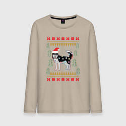 Лонгслив хлопковый мужской Рождественский свитер Хаски, цвет: миндальный