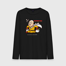 Лонгслив хлопковый мужской Счастливый Сайтама с пакетами продуктов One Punch-, цвет: черный
