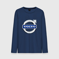 Лонгслив хлопковый мужской Volvo, логотип, цвет: тёмно-синий