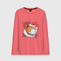 Лонгслив хлопковый мужской Christmas Cat, цвет: коралловый