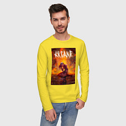 Лонгслив хлопковый мужской Джинкс объятая пламенем Аркейн Лига легенд цвета желтый — фото 2