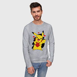 Лонгслив хлопковый мужской ПИКАЧУ И СЕРДЕЧКО POKENON PIKACHU LOVE, цвет: меланж — фото 2