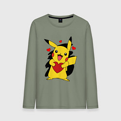 Лонгслив хлопковый мужской ПИКАЧУ И СЕРДЕЧКО POKENON PIKACHU LOVE, цвет: авокадо