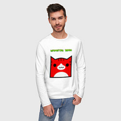 Лонгслив хлопковый мужской Geometry Dash: Cat Skin, цвет: белый — фото 2