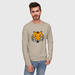 Лонгслив хлопковый мужской Тигр логотип, цвет: миндальный — фото 2