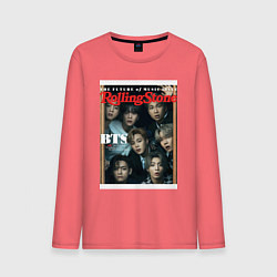 Лонгслив хлопковый мужской BTS БТС на обложке журнала, цвет: коралловый