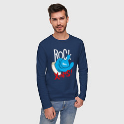 Лонгслив хлопковый мужской Blue mittens Rock this xmas, цвет: тёмно-синий — фото 2