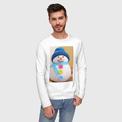 Лонгслив хлопковый мужской Счастливый снеговичок, цвет: белый — фото 2