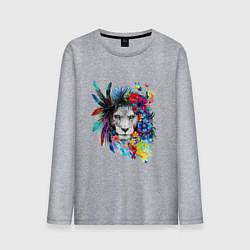 Мужской лонгслив Лев в цветах и перьях