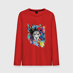 Мужской лонгслив Лев в цветах и перьях