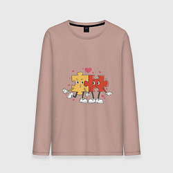 Лонгслив хлопковый мужской Влюбленная пара - пазлы, цвет: пыльно-розовый