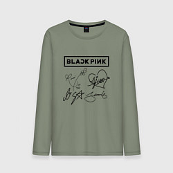 Лонгслив хлопковый мужской BLACKPINK АВТОГРАФЫ ЧЁРНЫЙ БЛЭКПИНК, цвет: авокадо
