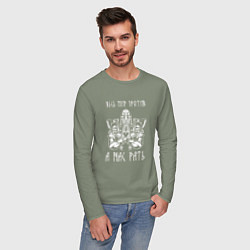 Лонгслив хлопковый мужской А нас РАТЬ славянский воин, цвет: авокадо — фото 2