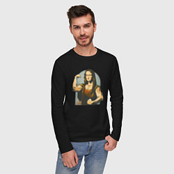 Лонгслив хлопковый мужской Мона Лиза и бодибилдинг, цвет: черный — фото 2