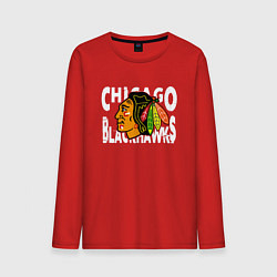 Лонгслив хлопковый мужской Чикаго Блэкхокс, Chicago Blackhawks, цвет: красный