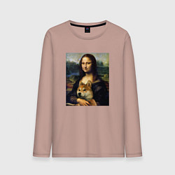 Лонгслив хлопковый мужской Shiba Inu Mona Lisa, цвет: пыльно-розовый