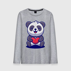 Лонгслив хлопковый мужской Панда с сердцем!, цвет: меланж