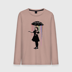 Лонгслив хлопковый мужской BANKSY БЭНКСИ девушка под зонтом, цвет: пыльно-розовый