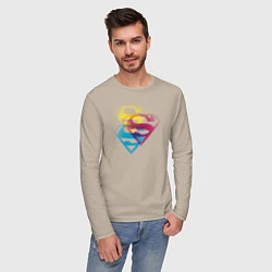 Лонгслив хлопковый мужской Лого Супермена, цвет: миндальный — фото 2