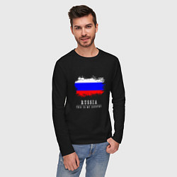 Лонгслив хлопковый мужской Россия моя страна, цвет: черный — фото 2