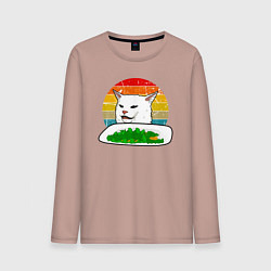 Лонгслив хлопковый мужской Кот не веган, цвет: пыльно-розовый