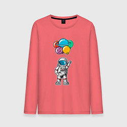 Лонгслив хлопковый мужской Космонавт с шариками, цвет: коралловый