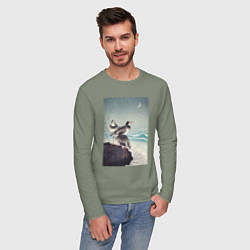 Лонгслив хлопковый мужской Snipes at the Shore, цвет: авокадо — фото 2