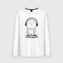 Лонгслив хлопковый мужской Я Люблю Музыку I love Music, цвет: белый