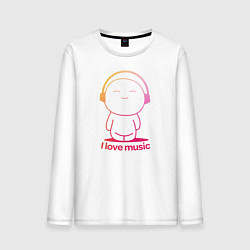 Лонгслив хлопковый мужской I love music цветная, цвет: белый