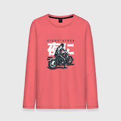 Лонгслив хлопковый мужской Японский мотоциклист Old Akira Japanese Biker, цвет: коралловый